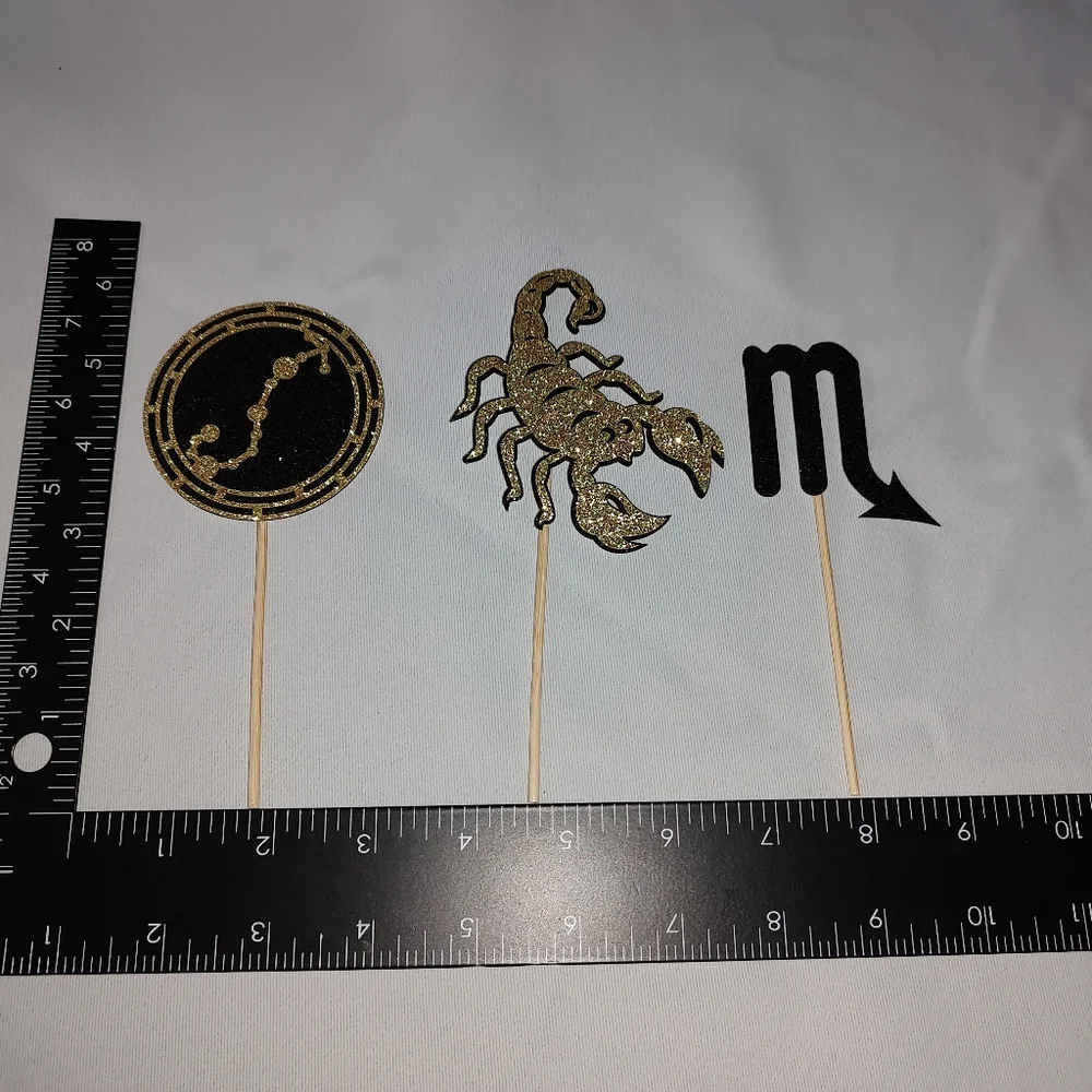 Scorpio Cake Toppers NWT-Open Container Black Gold Glitter Horoscope Scorpion